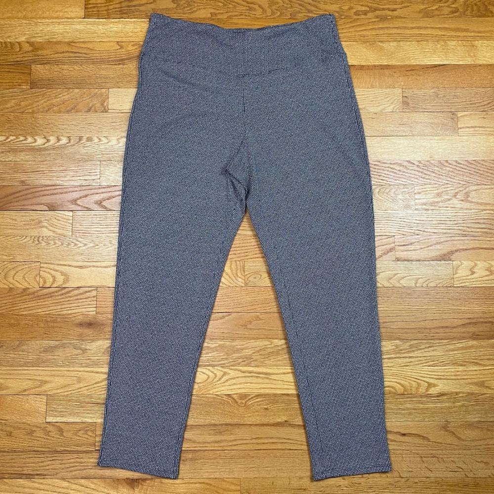 J.Jill Wearever Slim Leg Pants Womens L Black Cream Houndstooth Pull On Career